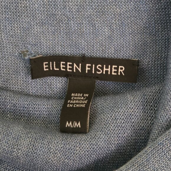 Eileen Fisher Tencel Merino Wool Steel Blue Cowl Neck High Low Sweater Size M - Picture 3 of 7